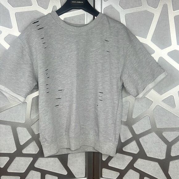 Honey Punch Distressed Short Sleeves Gray Sweat Shirt S - Picture 9 of 11